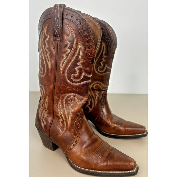 ARIAT Women’s BOOTS CARAMEL TOOLED LEATHER HERITAGE X TOE STYLE 10005908 SZ 7.5B - Picture 16 of 16